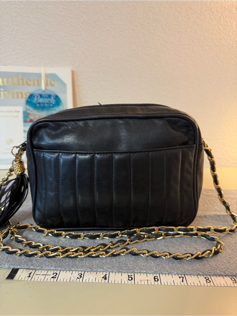 Vintage Saks Fifth Avenue Black Leather Chain Crossbody